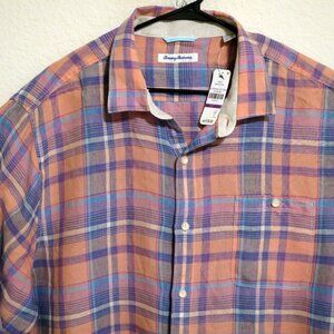Tommy Bahama Shirt Mens 2XL New Long Sleeve Button Linen Pink Blue Striped